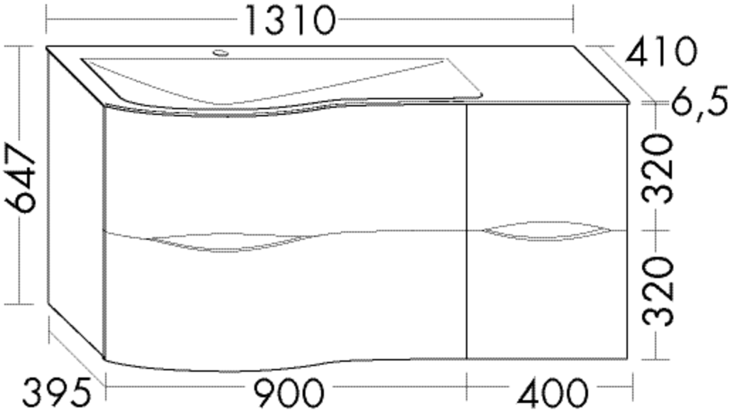 Burgbad Mineralguss-Waschtisch Unterschrank-Set Sinea 2.0 131x64,7x47,5cm, 4 Auszüge, Waschtisch weiß, Lackiert Hochglanz