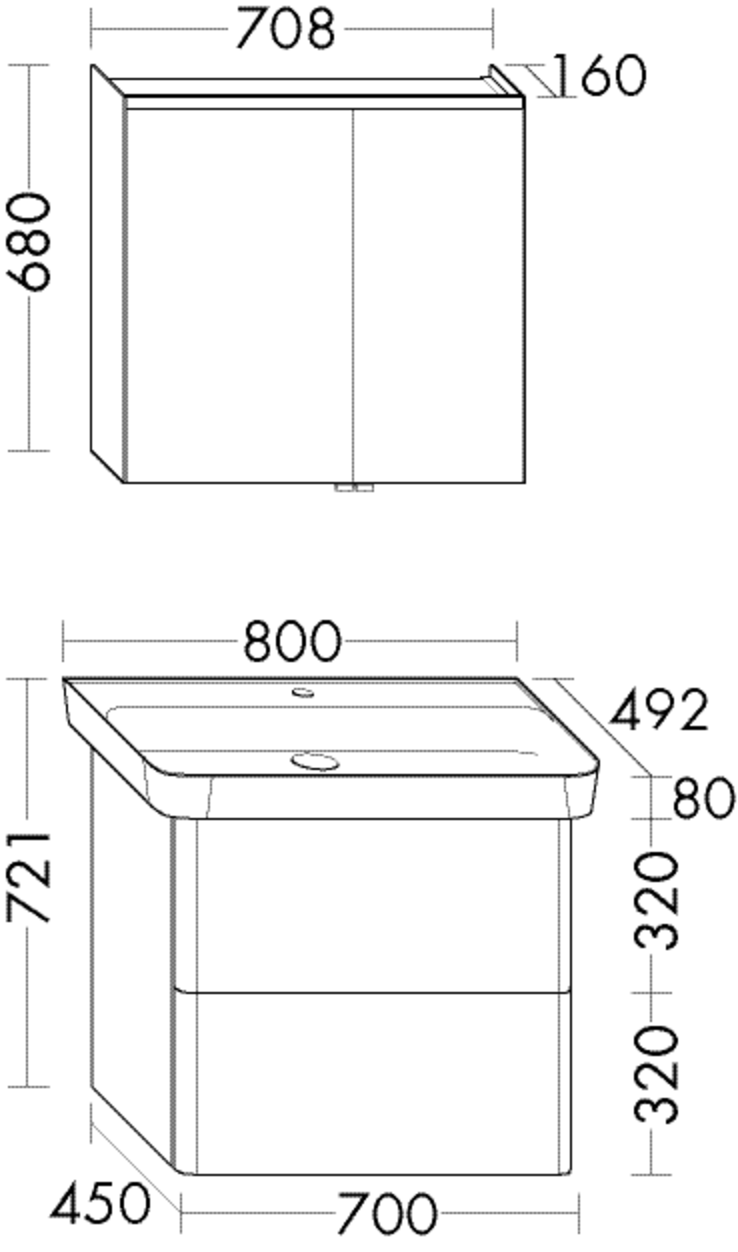 Burgbad Waschtisch-Kombination Iveo 80 x 72,1 x 49,2 cm, Thermo, mit Spiegelschrank