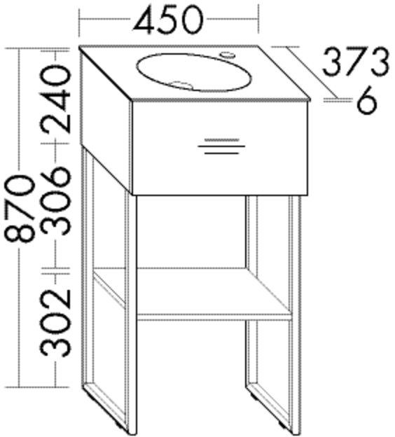 Burgbad Mineralguss Waschtisch-Unterschrank-Set Coco 45x87x37,3cm, 1 Auszug, 1 Fachboden, Lackiert Hochglanz