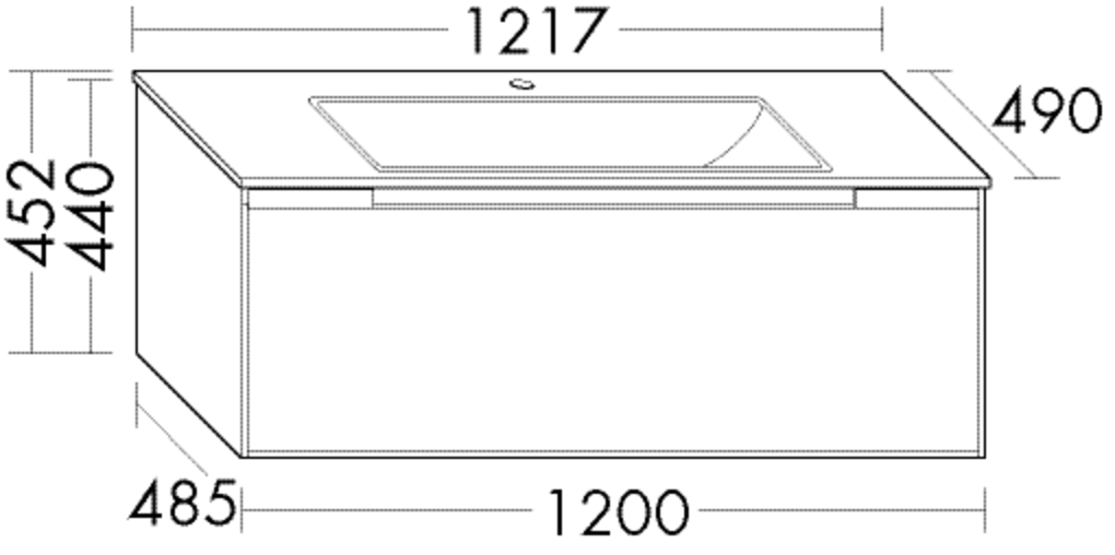 Burgbad Keramik Waschtisch-Unterschrank-Set YSO 121,7 x 45,2 x 49 cm, Lackiert Matt, 1 Auszug, Waschtisch eckig