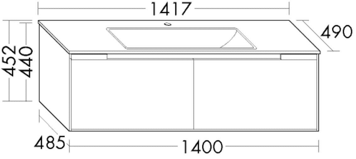 Burgbad Keramik Waschtisch-Unterschrank-Set YSO 141,7x45,2x49cm, 2 Auszüge, Lackiert Matt
