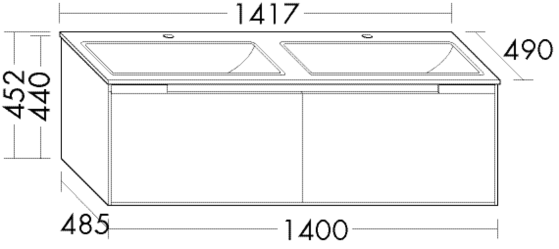Burgbad Keramik Doppelwaschtisch-Unterschrank-Set YSO 141,7x45,2x49cm, 2 Auszüge, Waschtisch eckig, Lackiert Matt