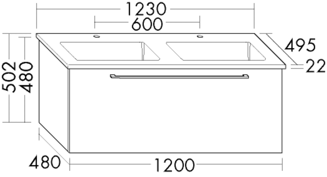 Burgbad Keramik Doppel-Waschtisch-Unterschrank-Set Bel 123x50,2x49,5cm, 1 Auszug, Melamin