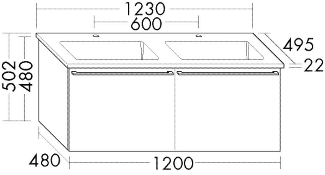 Burgbad Keramik Doppel-Waschtisch-Unterschrank-Set Bel 123x50,2x49,5cm, 2 Auszüge, Melamin