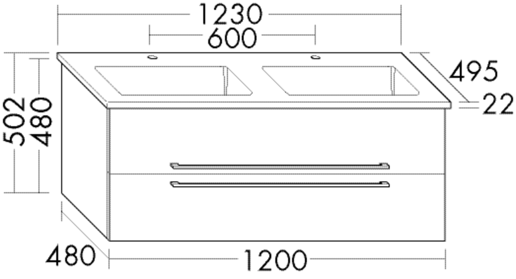 Burgbad Keramik Doppel-Waschtisch-Unterschrank-Set Bel 123x50,2x49,5cm, 1 Schublade/Auszug, Lackiert Hochglanz