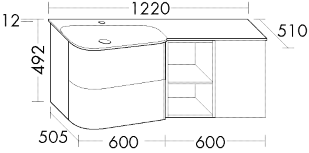 Burgbad Mineralguss-Waschtisch Unterschrank-Set Badu 122x49,2x51cm, 2 Auszüge, 1 Tür, Thermo/weiß