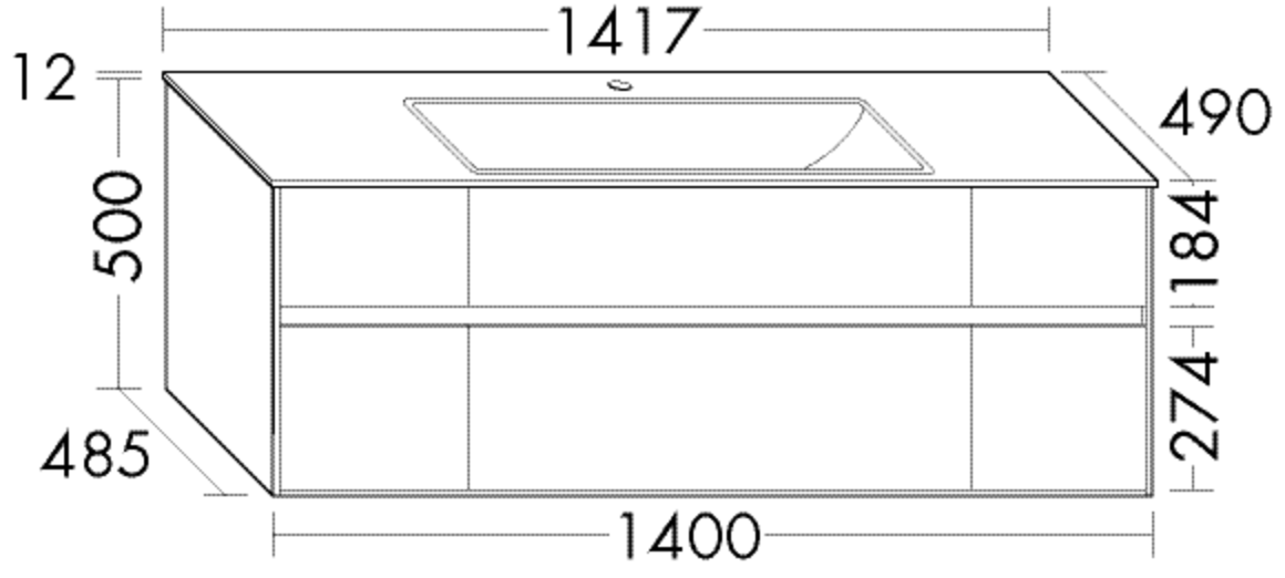 Burgbad Keramik-Waschtisch Unterschrank-Set rc40 Solitaire 141,7 x 51,2 x 49 cm, Lackiert Hochglanz, 2 Schubladen, 3 Auszüge, 1 Blende