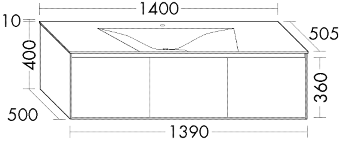 Burgbad Mineralguss Waschtisch Unterschrank-Set rc40 Solitaire 140 x 41 x 50,5 cm, Aufpreis weiß velvet, 3 Auszüge