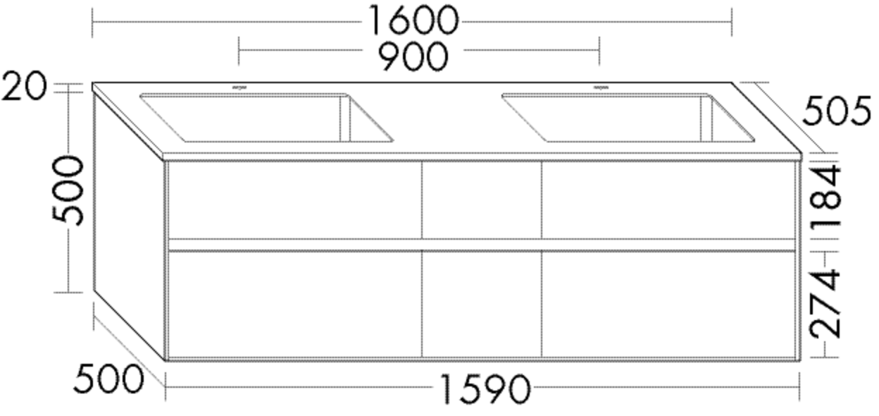 Burgbad Mineralguss Doppel-Waschtisch Unterschrank-Set rc40 Solitaire 160 x 52 x 50,5 cm, Aufpreis weiß velvet, 1 Schublade, 3 Auszüge