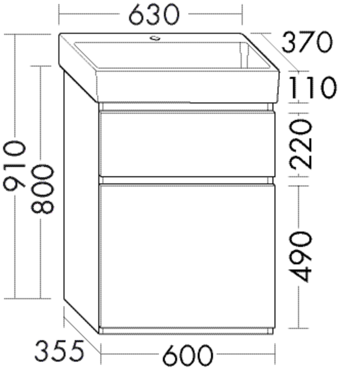 Burgbad Keramik Waschtisch-Unterschrank-Set LIN20 63x91x37cm, 1 Schublade/Auszug, Waschtisch weiß, Melamin