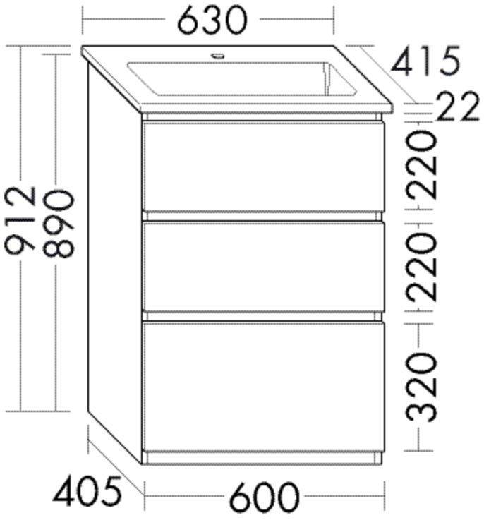 Burgbad Keramik Waschtisch-Unterschrank-Set LIN20 63 x 91,2 x 41,5 cm, Lackiert Hochglanz, 2 Schubladen, 1 Auszug, Waschtisch weiß