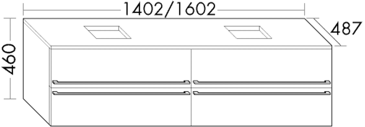 Burgbad Waschtischunterschrank Bel 140,2 x 46 x 48,7 cm, Lackiert Hochglanz, 2 Schubladen/Auszüge
