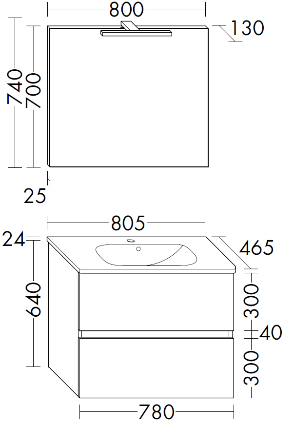 Burgbad Waschtisch-Kombination Rocio mit Spiegel, 80,5 x 200 x 46,5 cm, Eiche Dekor Urban