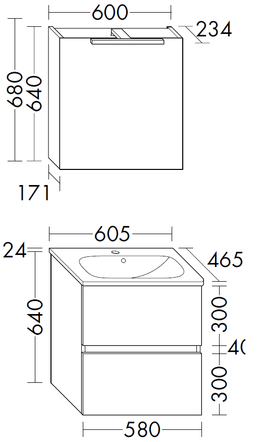 Burgbad Waschtisch-Kombination Rocio mit Spiegelschrank, 60,5 x 200 x 46,5 cm, links, Eiche Dekor Urban
