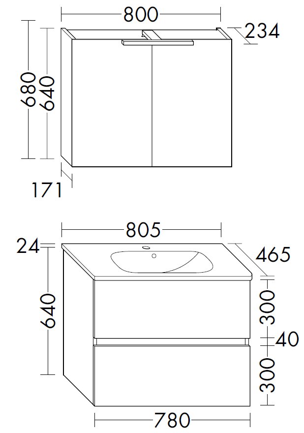 Burgbad Waschtisch-Kombination Rocio mit Spiegelschrank, 80,5 x 200 x 46,5 cm, Eiche Dekor Urban