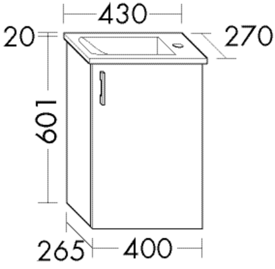 Burgbad Keramik-Waschtisch-Set sys30 43x62,1x27cm, 1 Tür, Waschtisch Bel, Diago