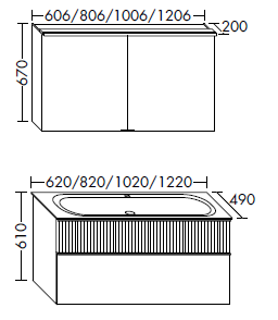 Burgbad Waschtisch-Kombination Fiumo 2.0 82 x 61 x 49 cm, Melamin, mit Spiegelschrank