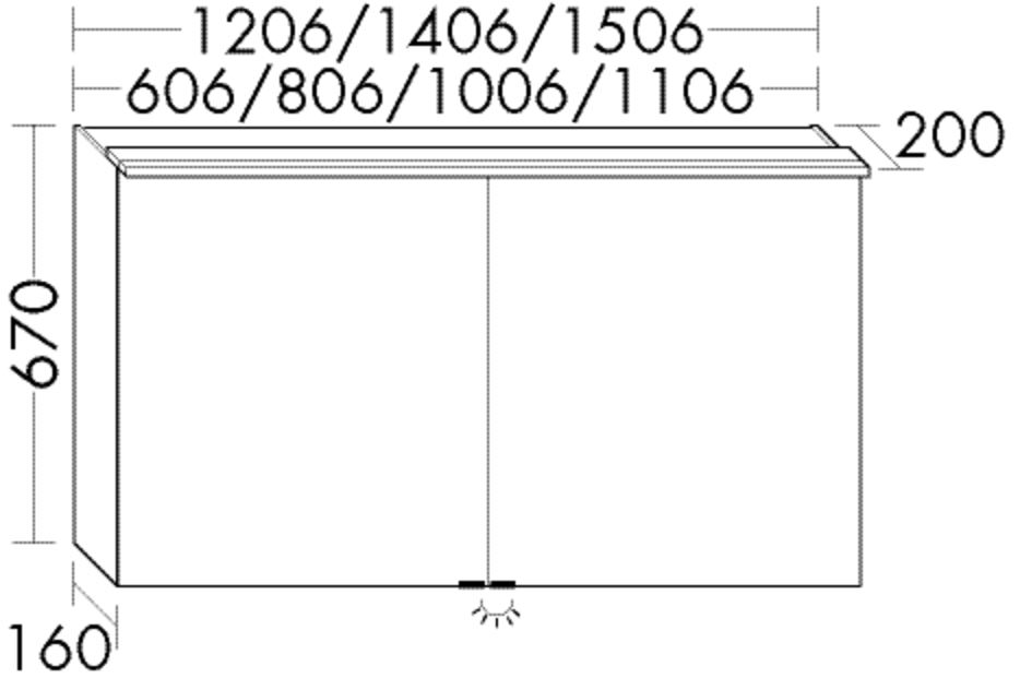 Burgbad Spiegelschrank Fiumo 140,6 x 67 x 20 cm, 3 Türen, Melamin, mit horizontaler LED-Beleuchtung