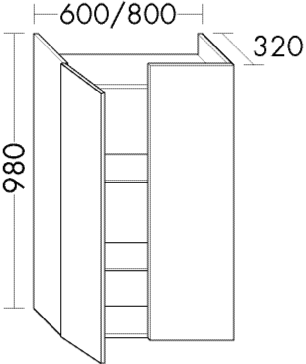 Burgbad Halbhoher Schrank sys30 60 x 98 cm, PG1, 32cm tief, 2 Türen, 2 Böden