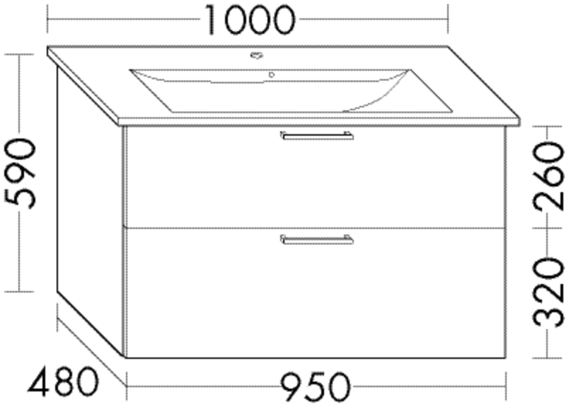 Burgbad Waschtischunterschrank sys30 95 x 58 x 48 cm, Diago, 1 Schublade/1 Auszug
