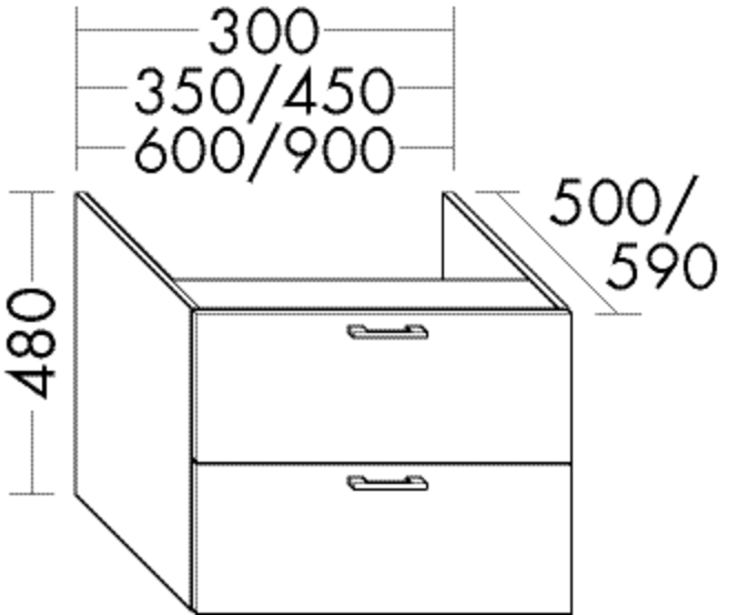 Burgbad Unterschrank sys30 60 x 48 x 50 cm, Echo, 1 Schublade/Auszug