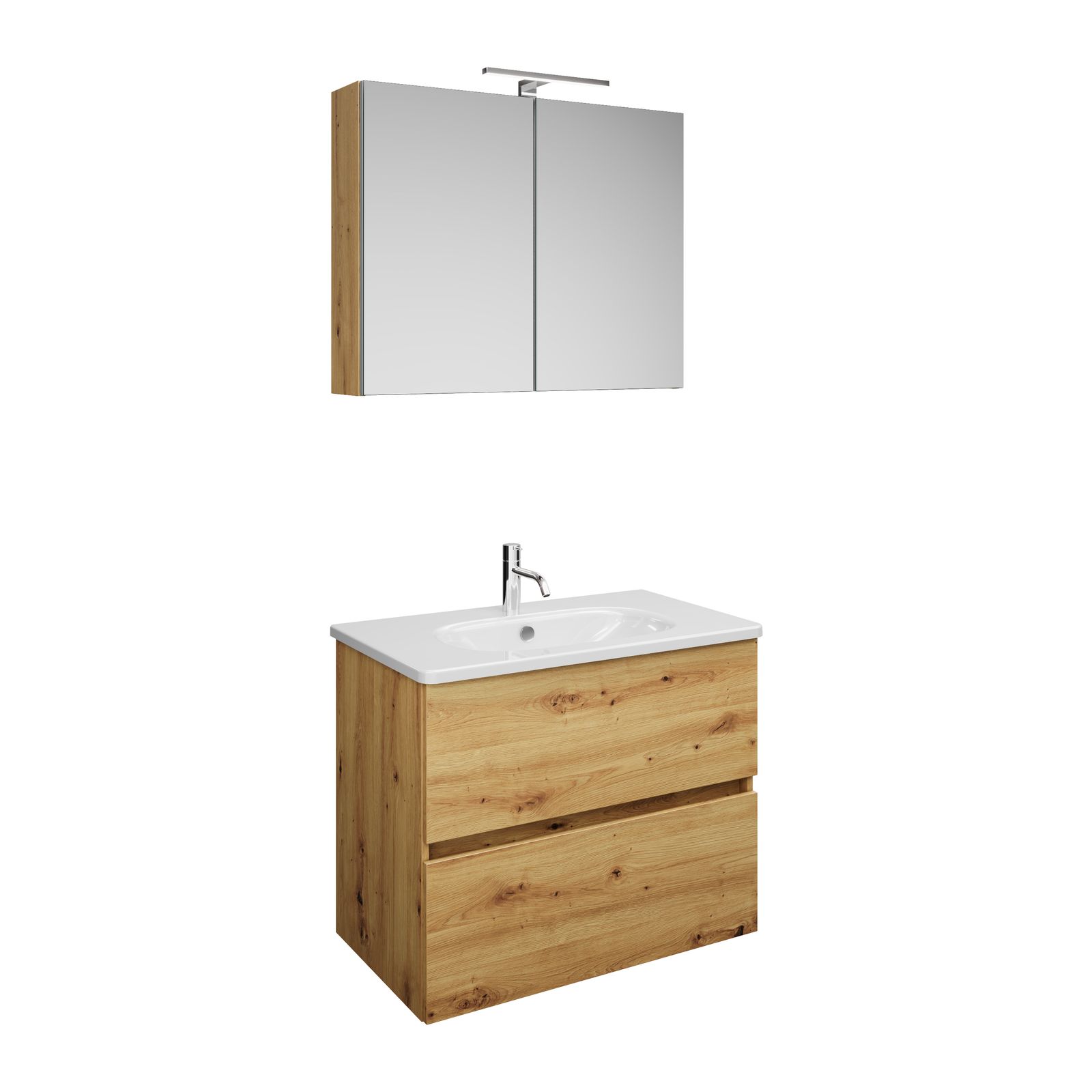 Burgbad Waschtisch-Kombination Rocio mit Spiegelschrank, 80,5 x 200 x 46,5 cm, Eiche Dekor Urban