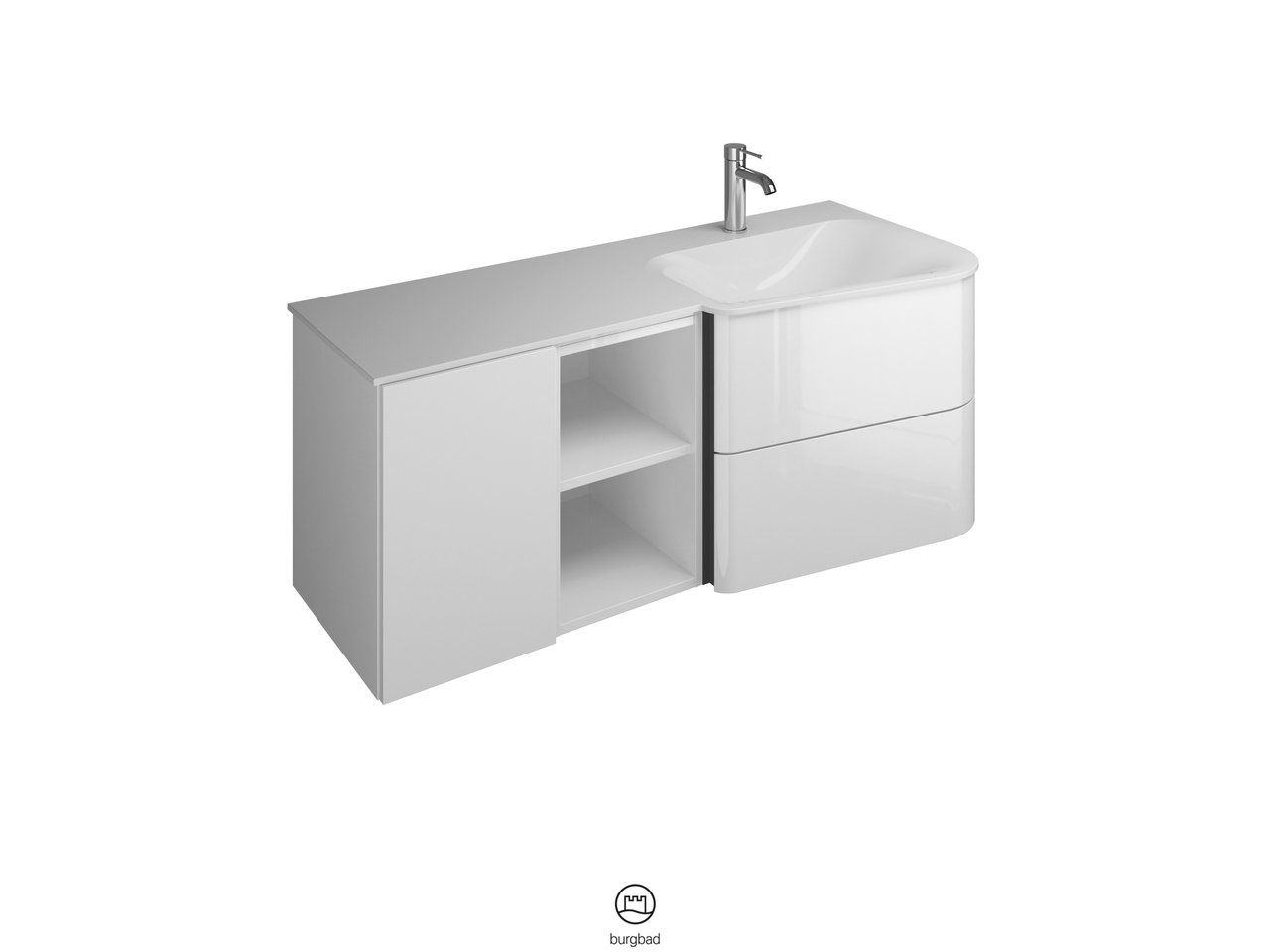 Burgbad Mineralguss-Waschtisch Unterschrank-Set Badu 122x49,2x51cm, 2 Auszüge, 1 Tür, Thermo/weiß