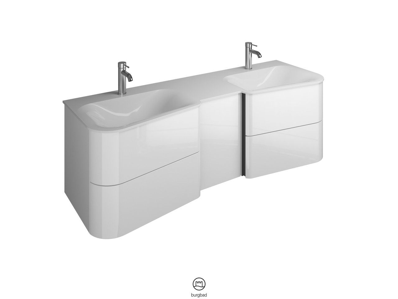 Burgbad Mineralguss-Doppelwaschtisch Unterschrank-Set Badu 152x49,2x51cm, 4 Auszüge, Thermo/weiß