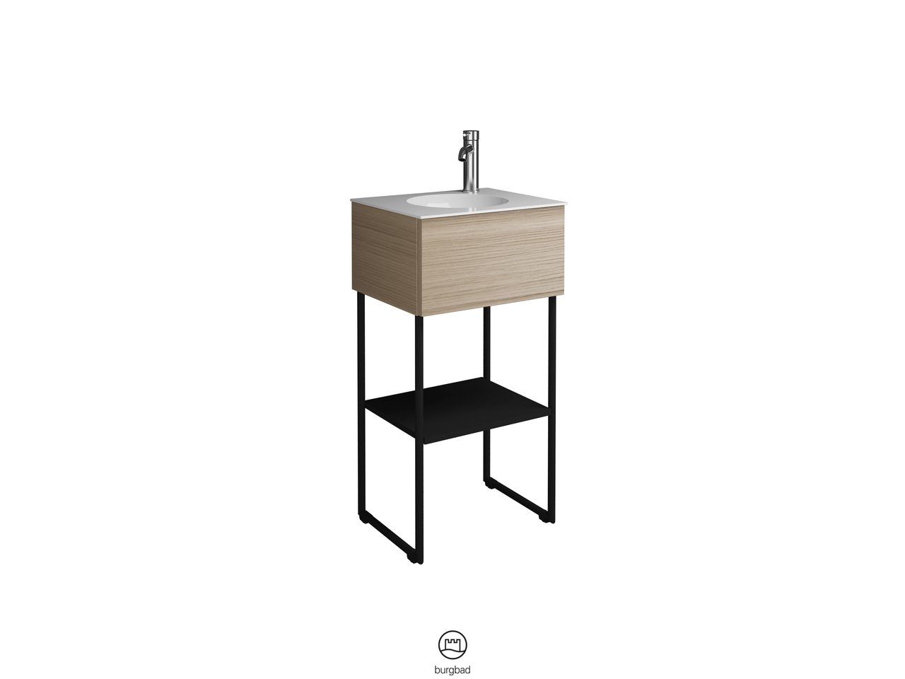 Burgbad Mineralguss Waschtisch-Unterschrank-Set Coco 45x87x37,3cm, 1 Auszug, 1 Fachboden, Lackiert Hochglanz