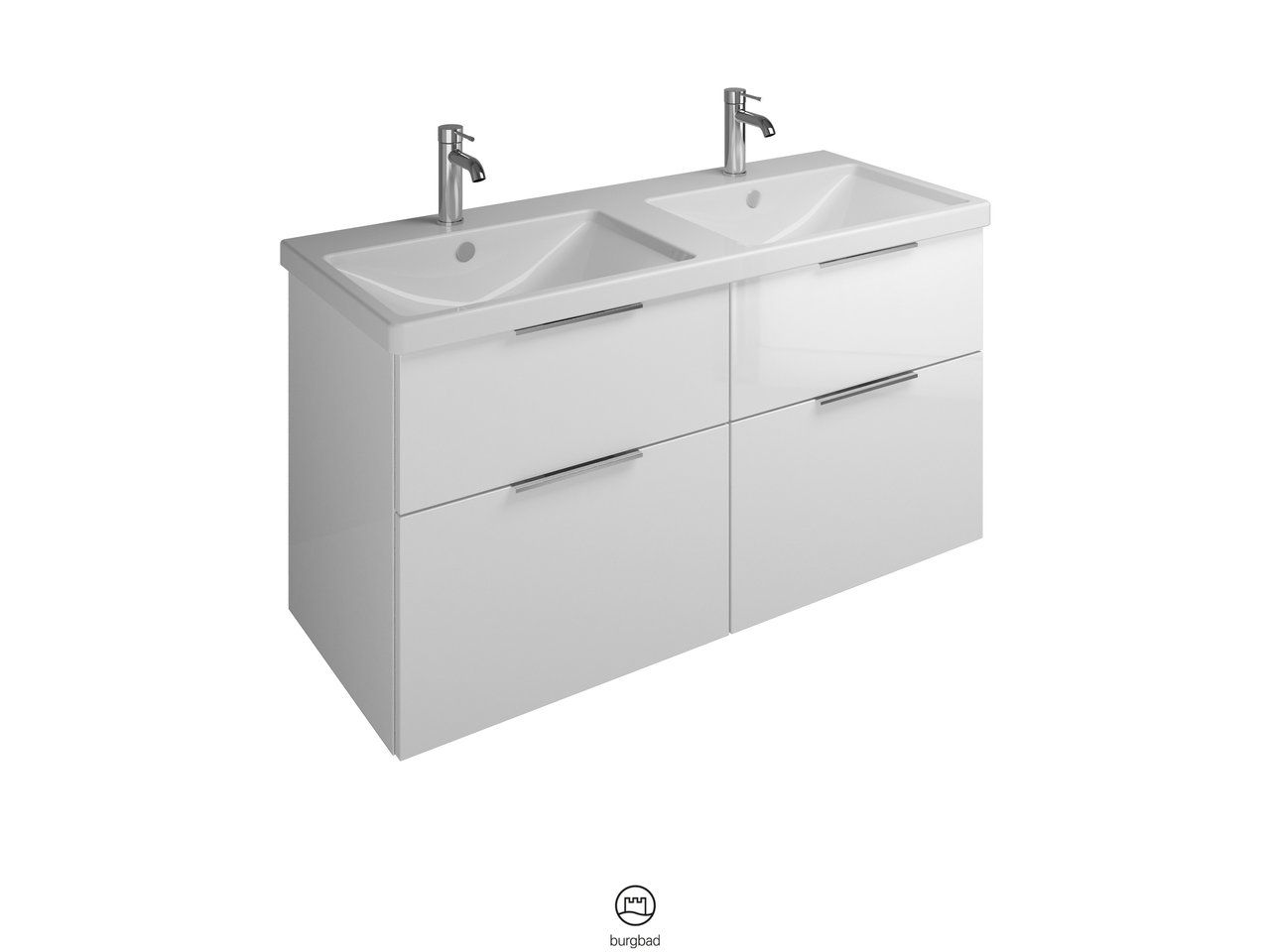 Burgbad Keramik-Doppelwaschtisch Unterschrank-Set Eqio 123x64,5x49cm, 2 Schubladen/Auszüge, Waschtisch weiß, Lack matt