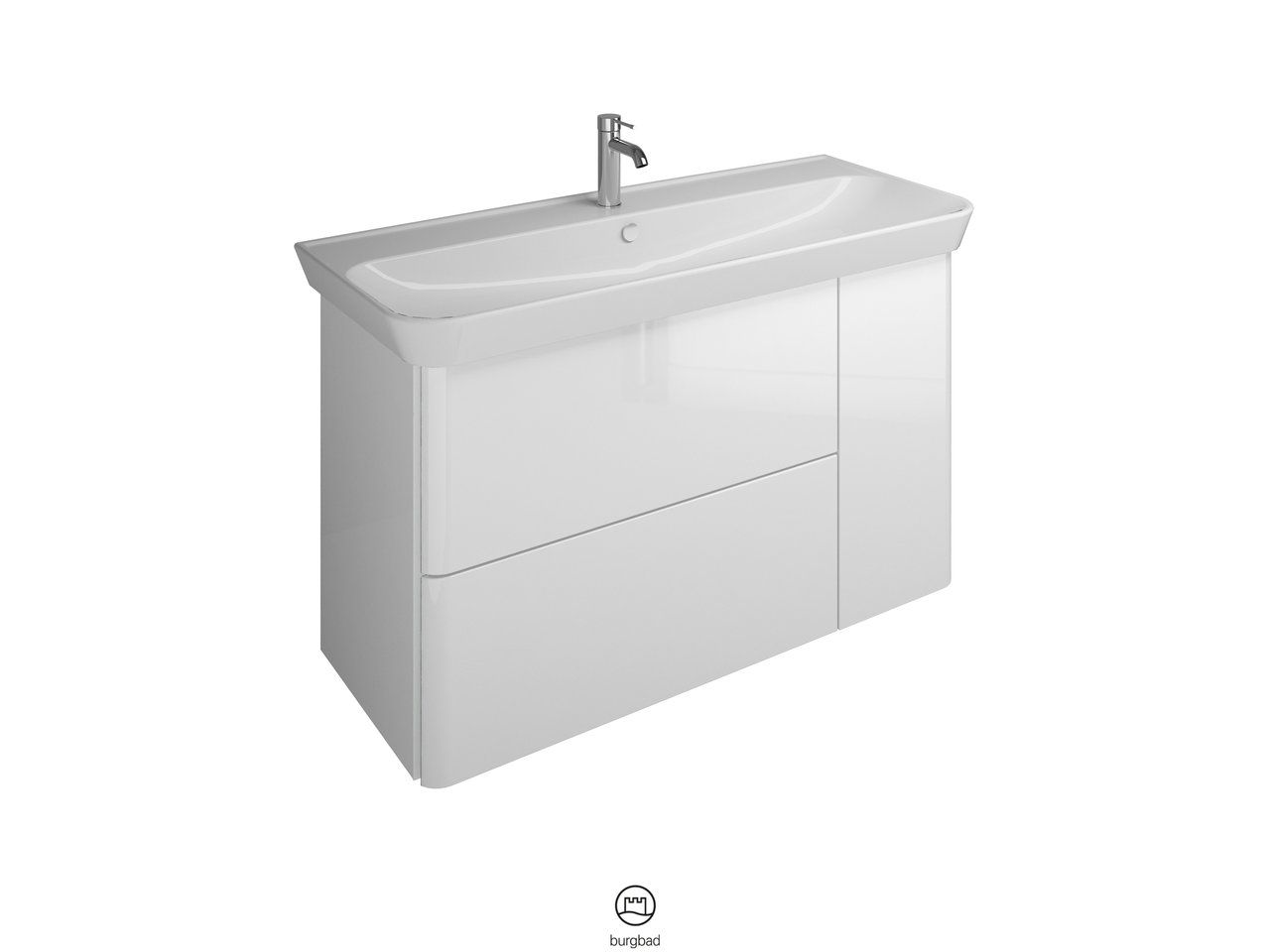 Burgbad Keramik-Waschtisch Unterschrank-Set Iveo 120 x 72,1 x 49,2 cm, Thermo, 1 Tür, 2 Auszüge
