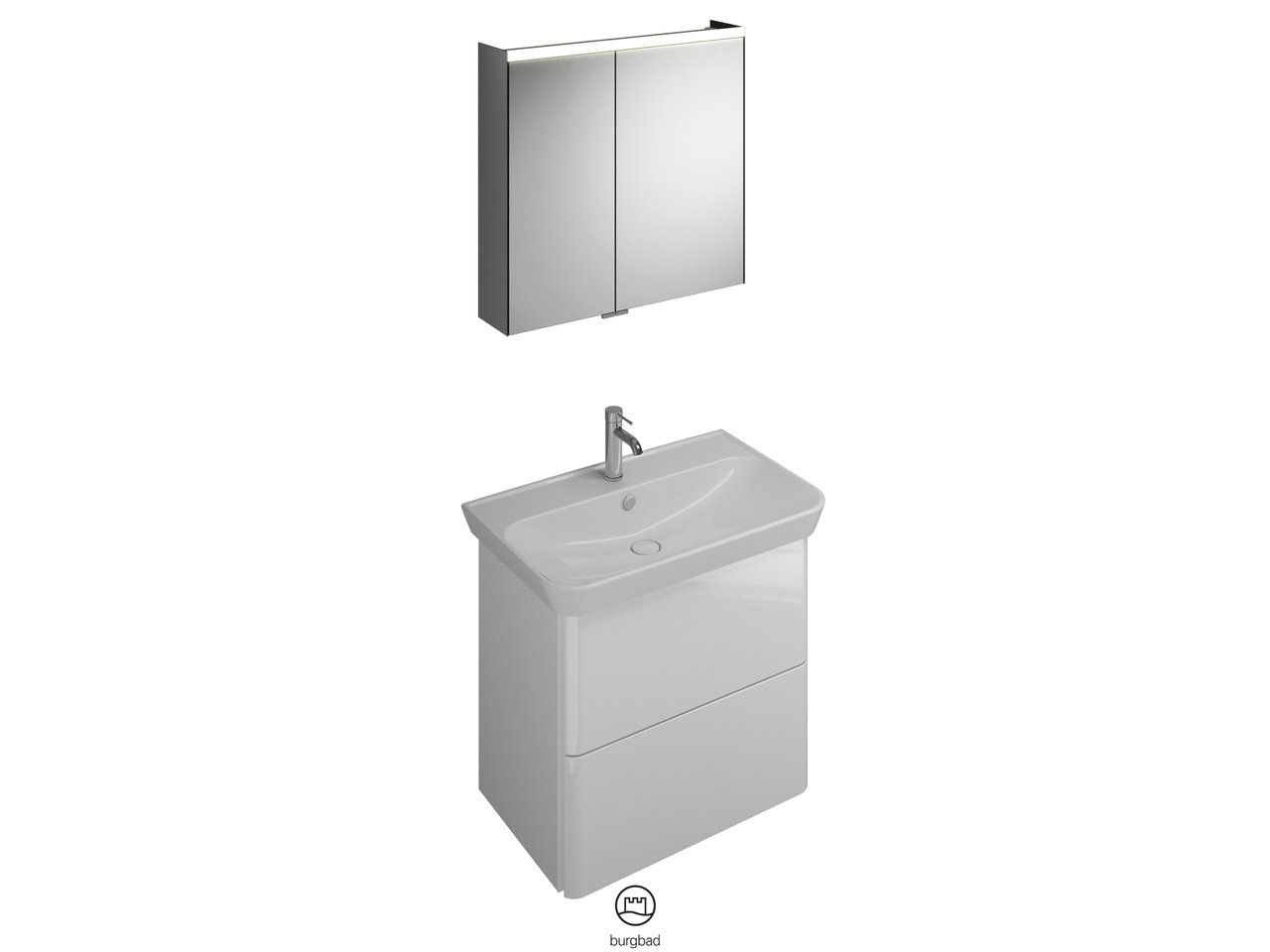 Burgbad Waschtisch-Kombination Iveo 80 x 72,1 x 49,2 cm, Thermo, mit Spiegelschrank