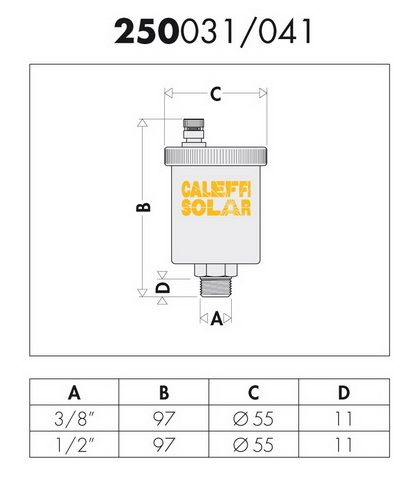 Caleffi Solar-Schnellentlüfter 3/8" AG mit Absperrkugelhahn, verchromt, automatisch max. Abblasedruck 5 bar