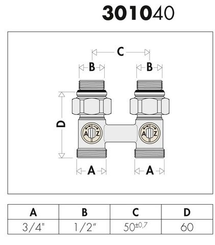 Caleffi Zweirohr-Hahnblock Heizkörperanschluss 1/2" AG, Anschluss Klemmverschraubung 3/4", Durchgangsform
