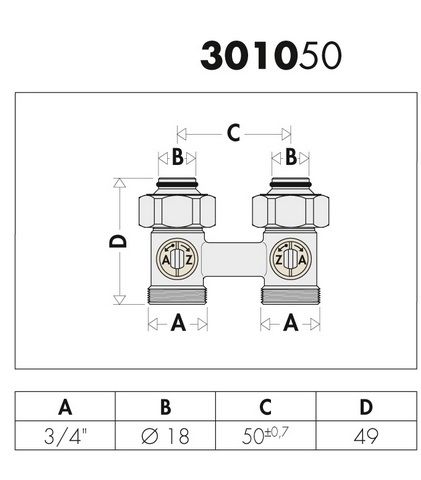 Caleffi Zweirohr-Hahnblock Durchgang, Heizkörperanschluss 3/4" IG