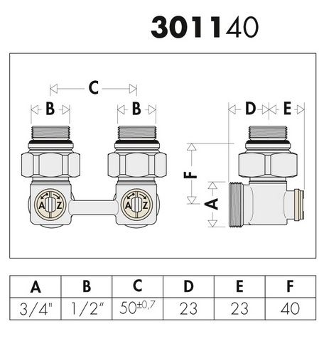 Caleffi Zweirohr-Hahnblock Eck, Heizkörperanschluss 1/2" AG