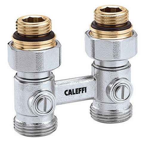 Caleffi Zweirohr-Hahnblock Heizkörperanschluss 1/2" AG, Anschluss Klemmverschraubung 3/4", Durchgangsform