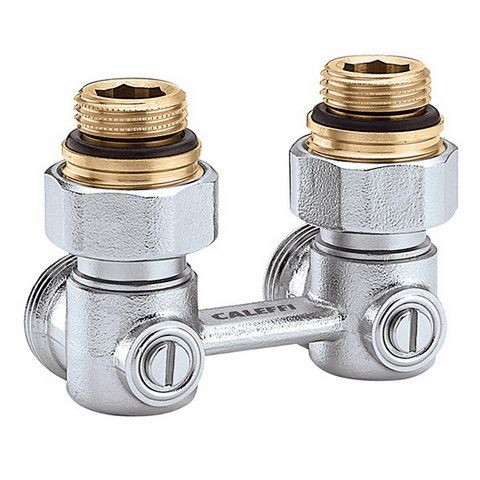 Caleffi Zweirohr-Hahnblock Eck, Heizkörperanschluss 1/2" AG