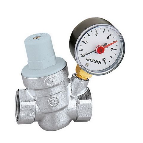 Caleffi Schrägsitz-Druckminderer 1/2" IG, verchromt, 1-6 bar, mit Manometer 0-10 bar