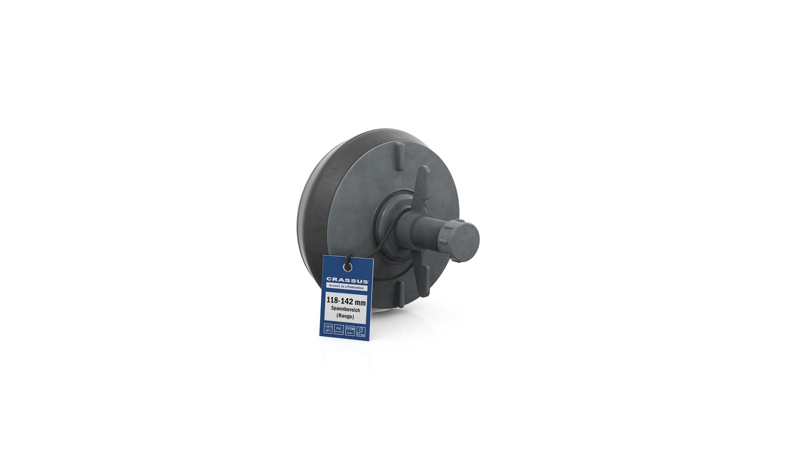 Crassus Schnellverschlussstopfen CSV 125, 118-142 mm, Länge 100 mm, EPDM/PVC