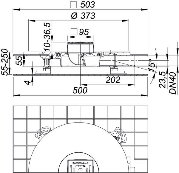 Dallmer Bodenablauf Set CeraDrain Pure Plan 100 x 100 mm, seitenverstellbar +/- 2,5 mm, DN 40