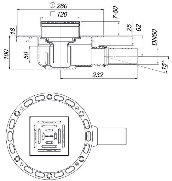 Dallmer Bodenablauf TistoDrain CKC 12, 120 x 120 mm, DN 50