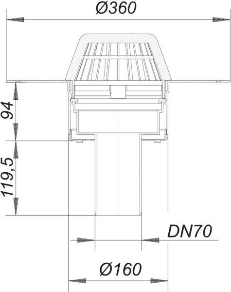 Dallmer Dachablauf 62 FPO-PP DN 70, mit extra breitem Flansch