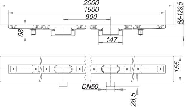 Dallmer Duschrinne CeraLine Nano F Duo 1900, L1 1900/L2 2000/L3 800 mm, DN 50
