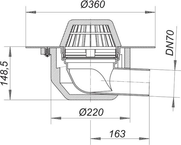 Dallmer Dachablauf 64 FPO-PP, DN 70, extra breiter Flansch