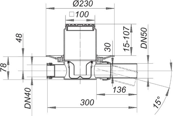 Dallmer Bodenablauf 42 SE Serie 10 100 x 100 mm, DN 50, Zulauf DN 40, Polypropylen, hochschlagfest