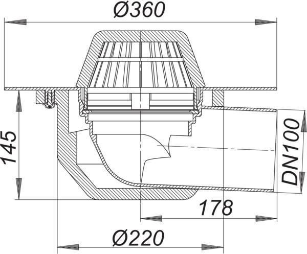 Dallmer Dachablauf 64 FPO-PP, DN 100, extra breiter Flansch