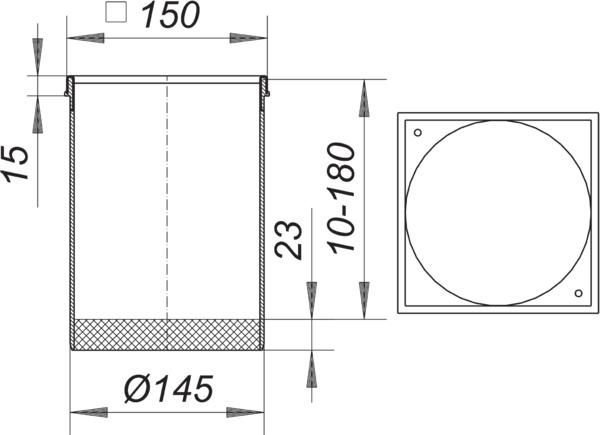 Dallmer Aufsatzrahmen Serie 15 S 15, Edelstahl 1.4301, 150x150mm, mit Gewindeeinsätzen