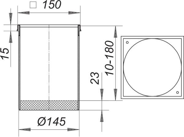 Dallmer Aufsatzrahmen Serie 15 S 15, Edelstahl 1.4404, 150x150mm, mit Gewindeeinsätzen
