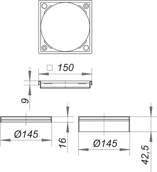 Dallmer Aufsatzrahmen S 15/150 Serie 15 Edelstahl 1.4404, 150x150mm